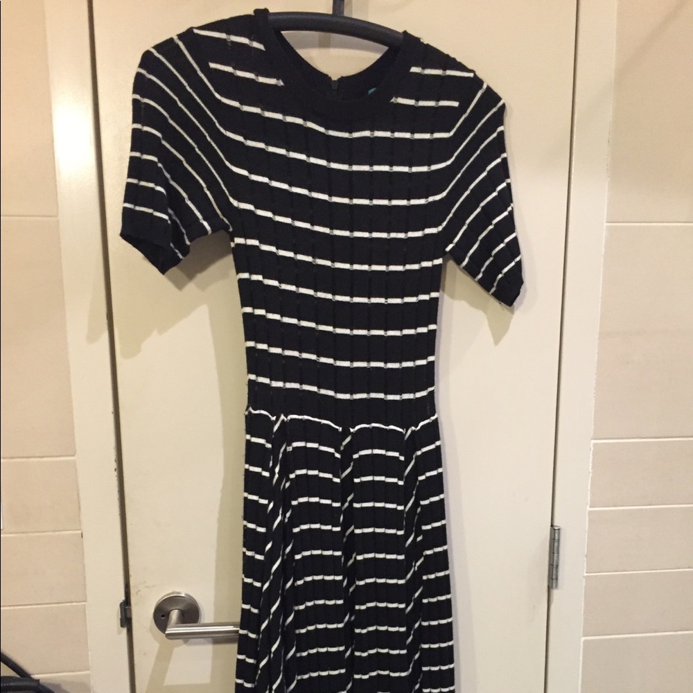 Alice & Olivia Navy and White Striped Midi Dress